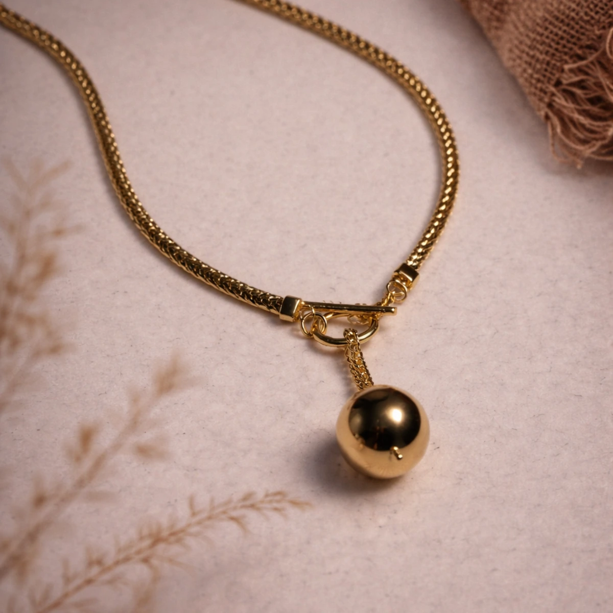 Collier Kezya Melaneen doré avec pendentif boule et toggle