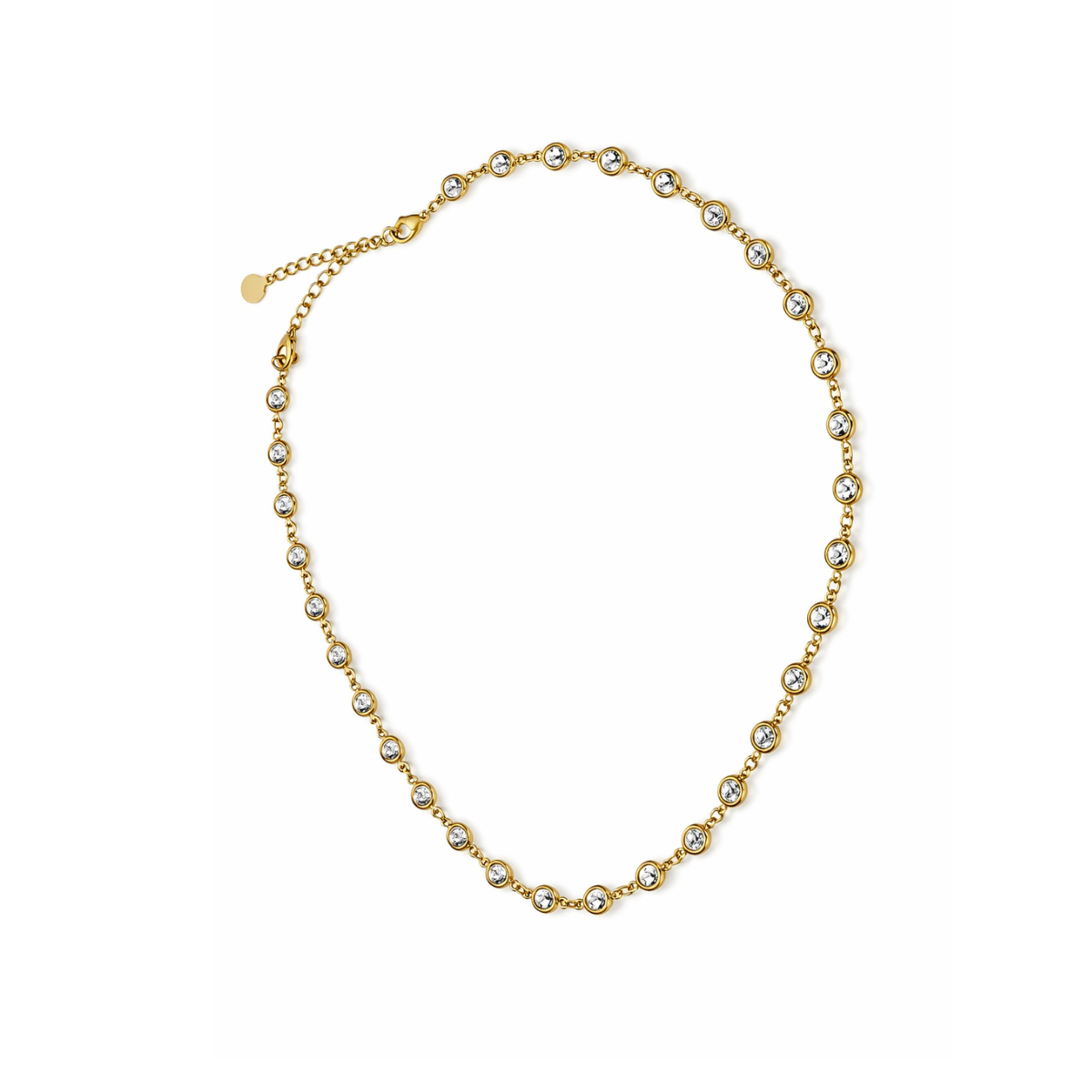 Collier Serenity à plat chaîne dorée zirconiums sertis clos fermoir médaille