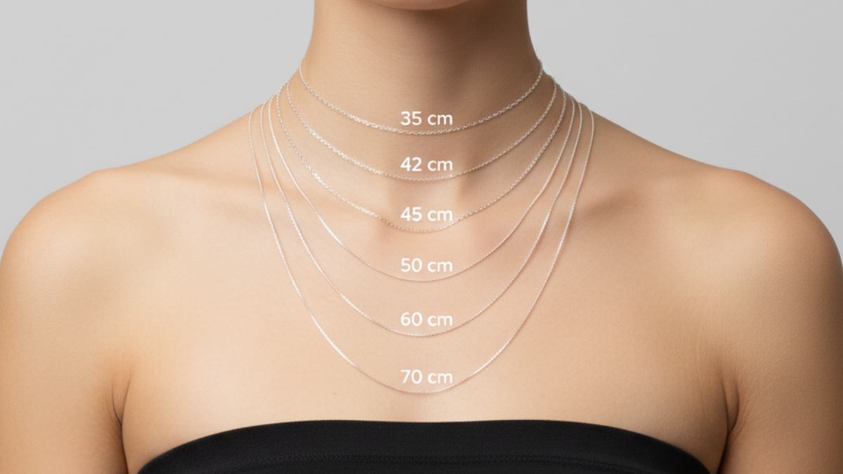 Guide visuel longueurs collier 35 à 70 cm pour choisir selon décolleté