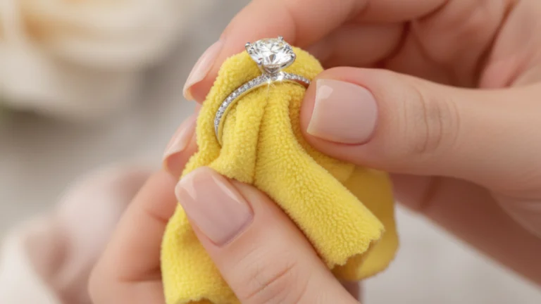 Nettoyage d'une bague avec chiffon doux pour entretenir ses bijoux